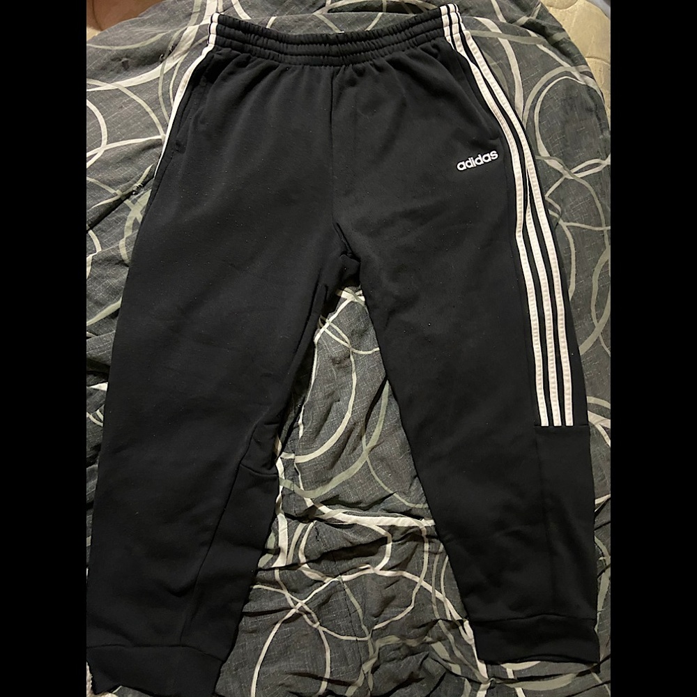 3/$22 adidas black stripe skinny joggers pockets